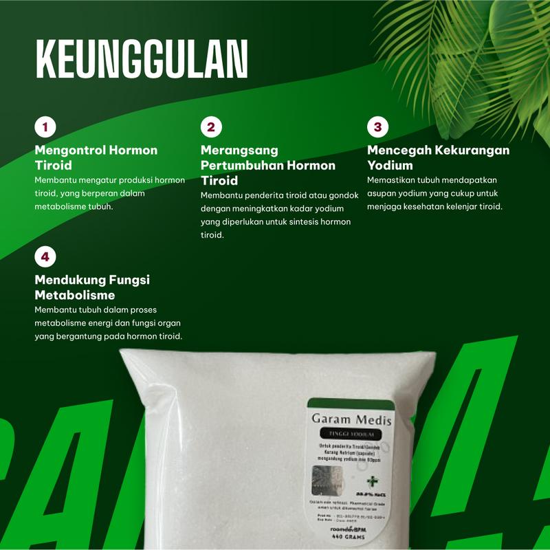 Garam Organik Non Yodium Konsumsi pada Hipertiroid dan Hiponatremia Phamatical Grade 99.89% NaCL - 440 Gram Refill Pack - Toples, Salt 4