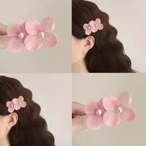 New fashion sweet flower pearl hair clip for girls with side duckbill hair clip