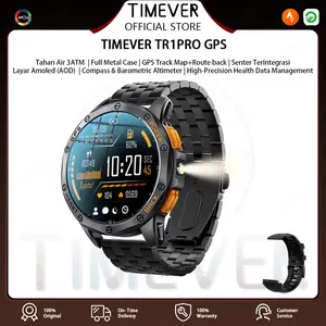 TIMEVER TR1PRO | Built-in GPS | AOD Layar smartwatch | lampu senter | jam tangan pintar | tahan air 3ATM | jam tangan militer | ketinggian/tekanan udara dan kompas Telepon Led Bluetooth