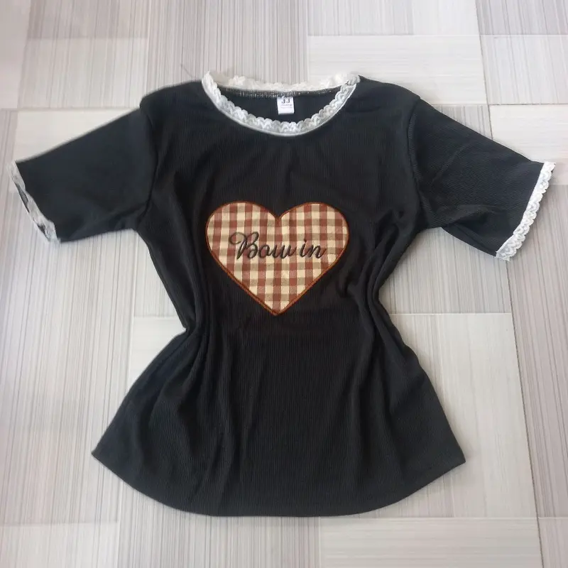 Áo thun baby dáng lửng, croptop cổ lé phối mí tay 1