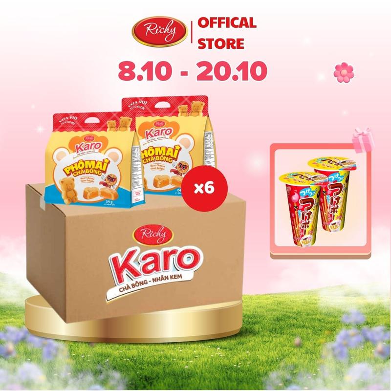 [DUY NHẤT 8.10 - 20.10 TẶNG 2 QUÀ] Thùng 24 gói nhỏ (6 túi lớn)  bánh Karo Gấu chà bông nhân phô mai banh gau