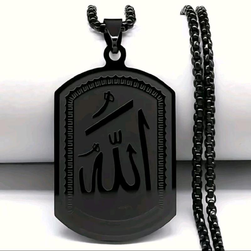 Asli 100% Titanium Kalung Titanium Rantai Rolo Liontin Lafaz Allah untuk Pria wanita (Hadiah lebaran) Anti karat selamanya garasi 0