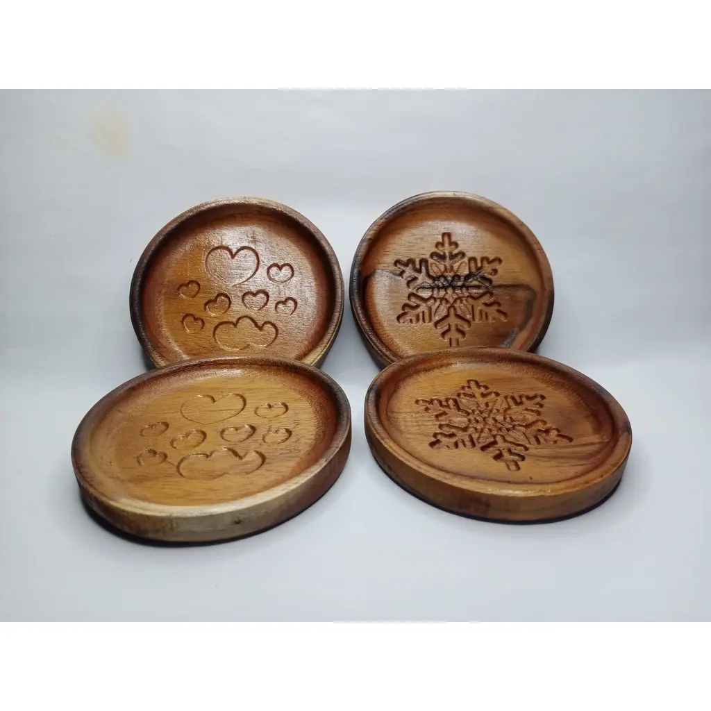 Tatakan Gelas Aesthetic Kayu Jati Asli | Coaster Motif | Alas Gelas Unik Mengkilap