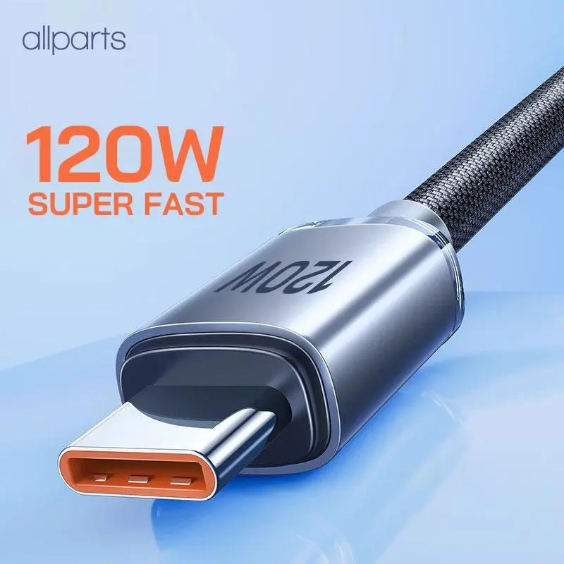 120W MAX Super Fast Charging 6A Type-C and USB Charging Cable Universal for Mobile Phones Accessories Charger