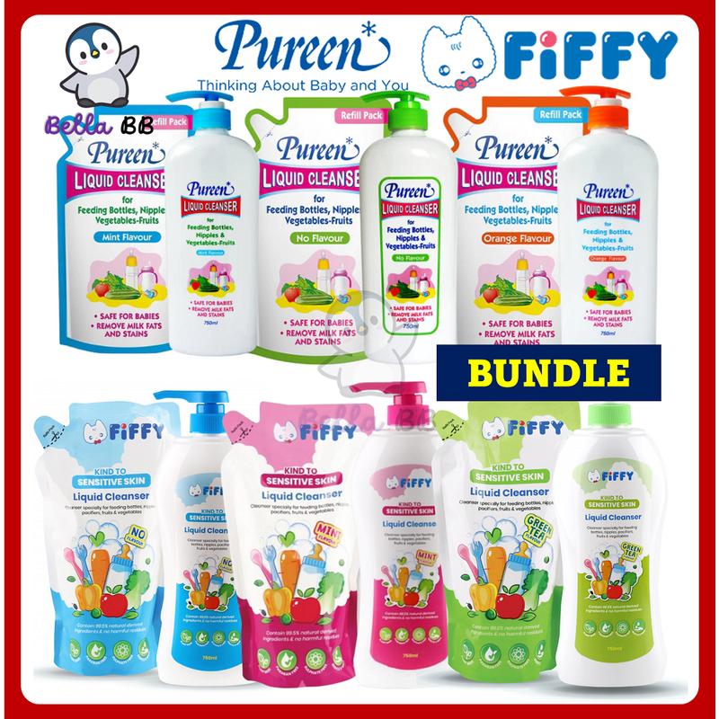 Fiffy / Pureen Baby Bottle Wash Liquid Cleanser 750ml 600ml 400ml Pump ...