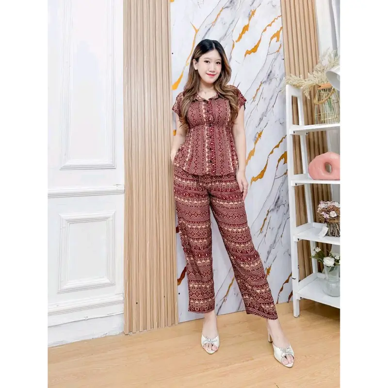 Set Celana Panjang Setcel Nara Rayon Viscose Motif Premium Bali Busui 4