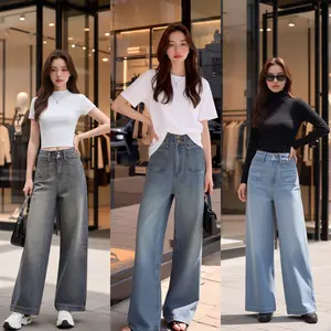 【Model baru Terlaris 】celana jeans wanita straight jeans celana baggy jeans biru muda retro