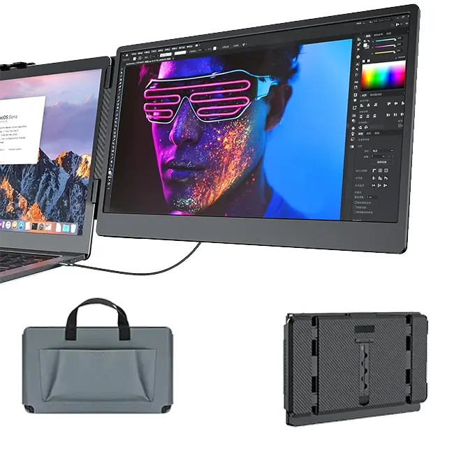Laptop Screen Extender, 14" FHD 1080P IPS Portable Monitor for Laptop, Built-in Stand/Speaker, Dual Screen Monitor for 13"-17" Laptops, Plug & Play