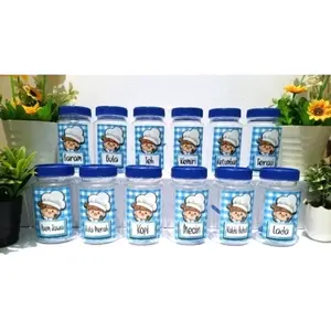 Paket Toples bumbu koki biru lucu isi 6pcs uk 300 ml