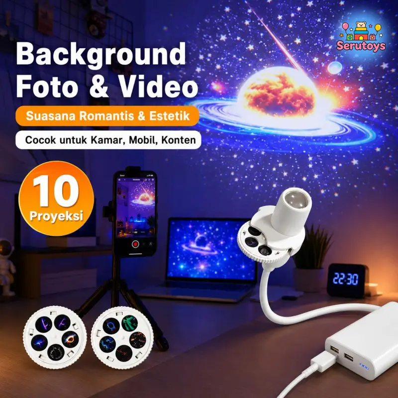10Disk Lampu Proyektor Bintang HD USB LED Lampu Tidur Galaxy 10 Efek Proyeksi Mudah Ganti Pola Dekorasi Kamar Anak Mobil Romantis Hadiah Ulang Tahun Estetik Lampu Malam Lampu Hias Kamar Tidur Kado Anak Pacar