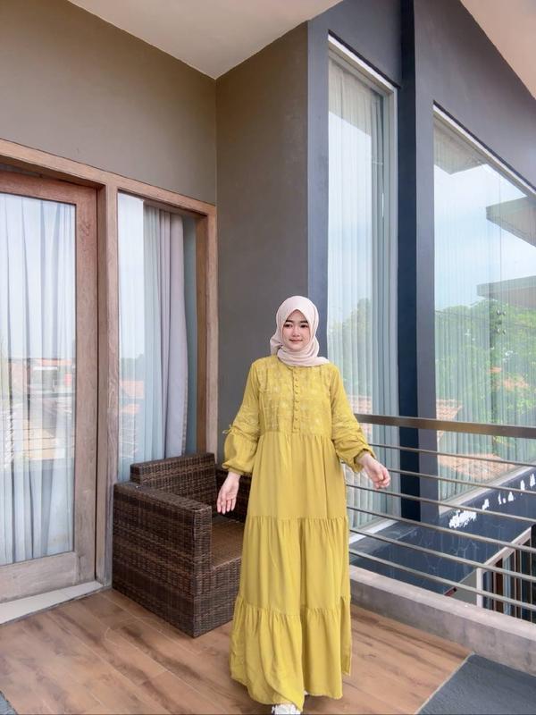 Gamis Slavina Bordir Busui Kancing Muslim Wanita Simple Elegant Mayung Twill Nyaman Rempel Cantik 6
