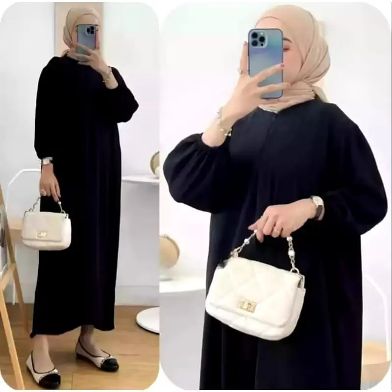 [BUNDLE 3 PCS] Amanda Midi Dress Crinkle Airflow Premium Lengan Panjang Karet - Wanita 8