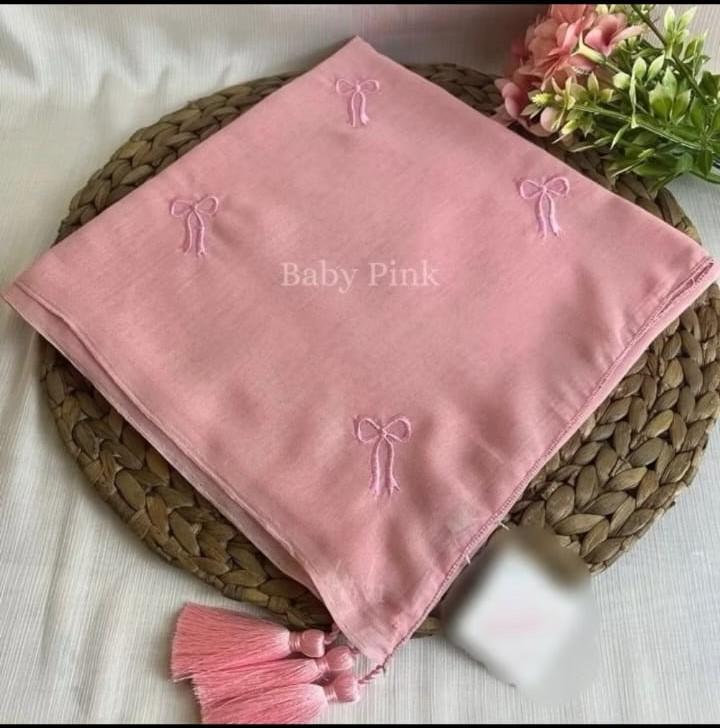 Kerudung Segi Empat Coquette Paris Jadul Tassel Hijab Bordir Pita Kecil 5