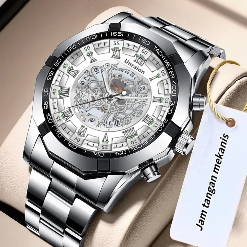 Jam Tangan Pria Original 100% Anti Air Bisnis Keren Terbaru Mewah Luxury Stainless Steel Cowok Multifungsi Quartz Analog Watch Berliku Otomatis  W101 2