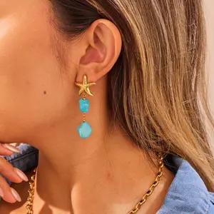 Turquoise Stone Women Gold Erings - High Qualty - 18K GOLD PLATED - STAINLESS STEEL - WITH CERTIFICATE