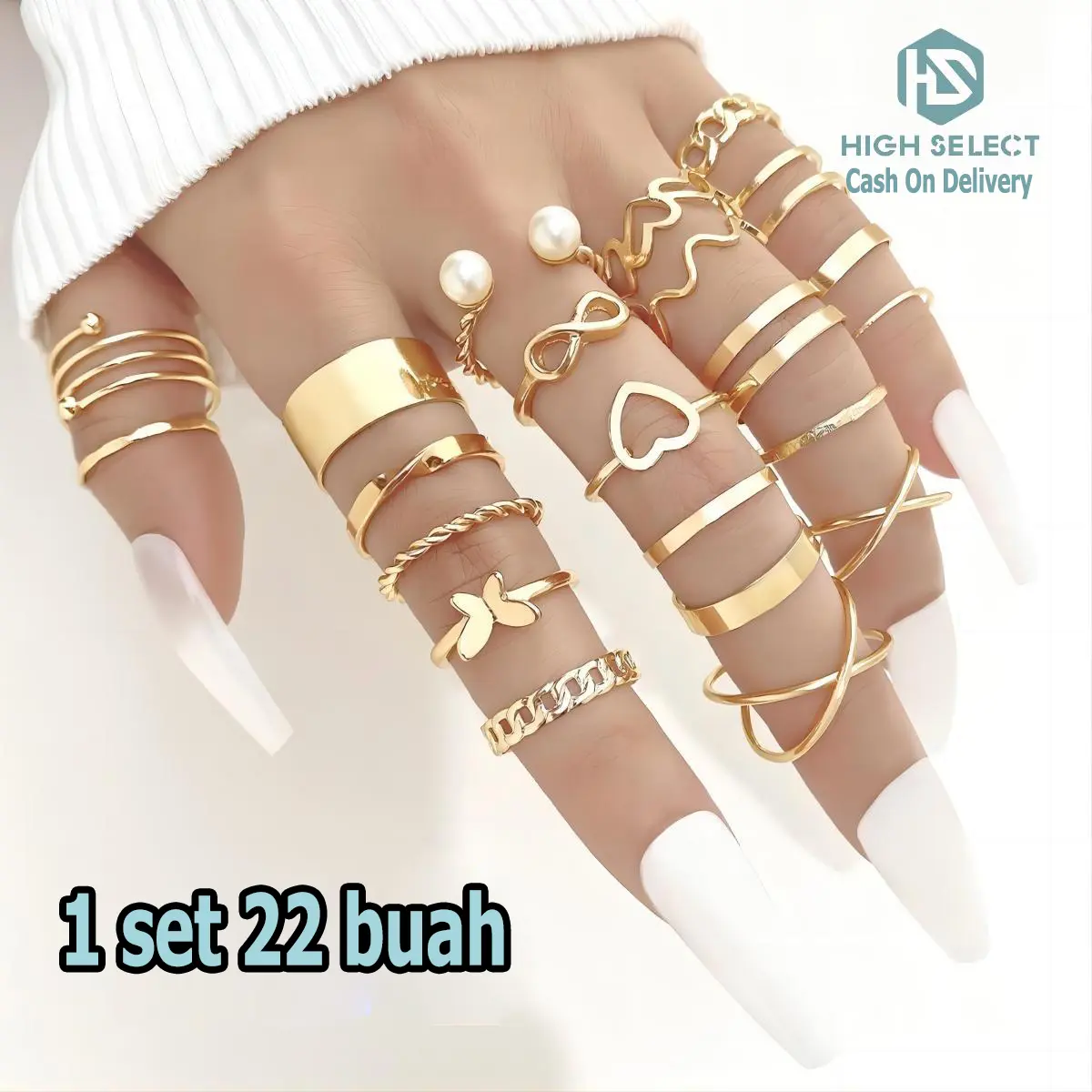 HIGH SELECT 1 Set 22 Cincin Terbuka Set Cincin Minimalis Tersedia Dalam Warna Emas Dan Perak