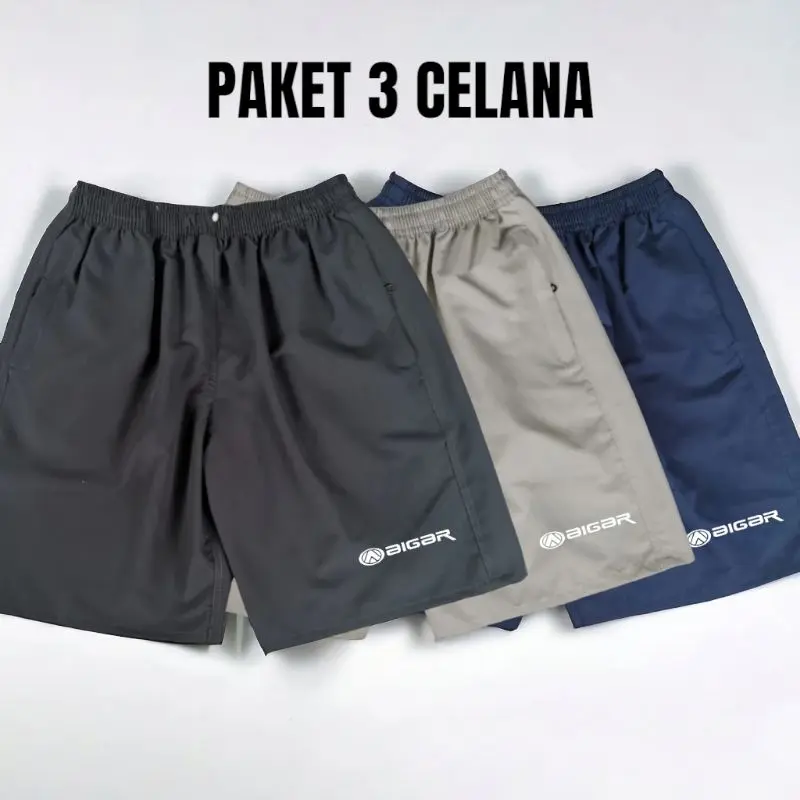 Paket Promo 3 Celana Pendek Bahan Parasut Saku Resleting XL