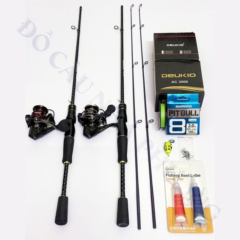 Bộ Cần Câu Lure Ceres Máy Đứng + Dầu Tra Máy + Dây PE 100m + Nhái Hơi + 5c Khóa Lure - Câu Cá, Fishing, Cần Câu Máy, Bộ Cần Câu Máy