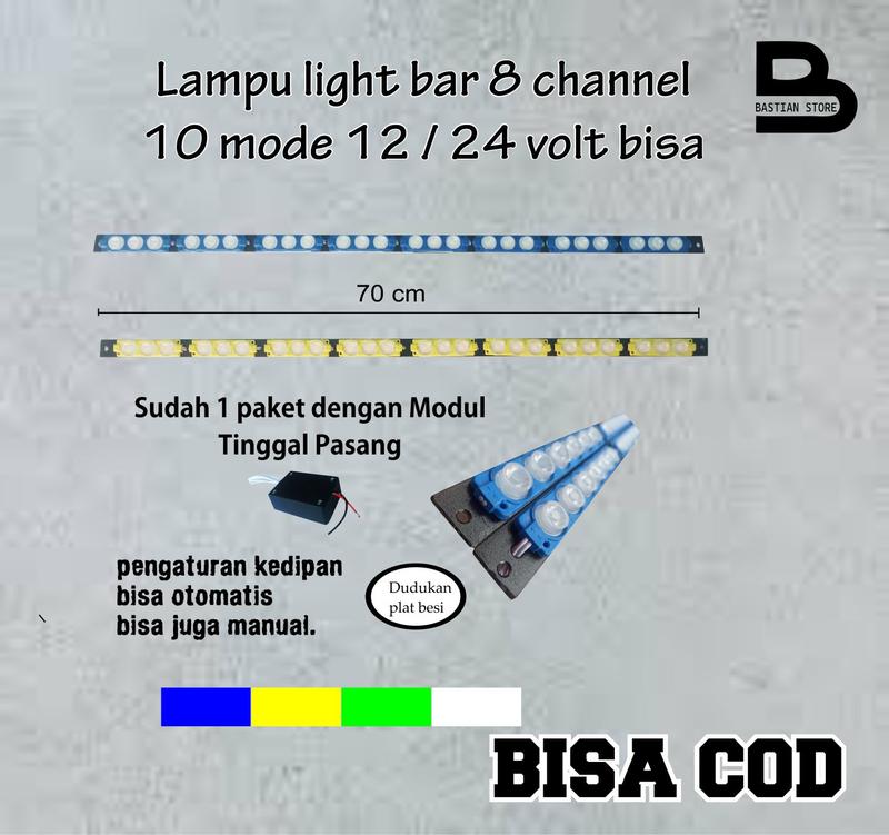 LIGHT BAR strobe raptor 8 channel 10 MODE 12/24VOLT 70 CM lampu truk bus dll 1