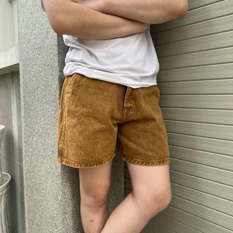 Quần short đùi jean nam cotton ống suông trên gối đai nút hàng VNXK Menswear Có Túi Pants