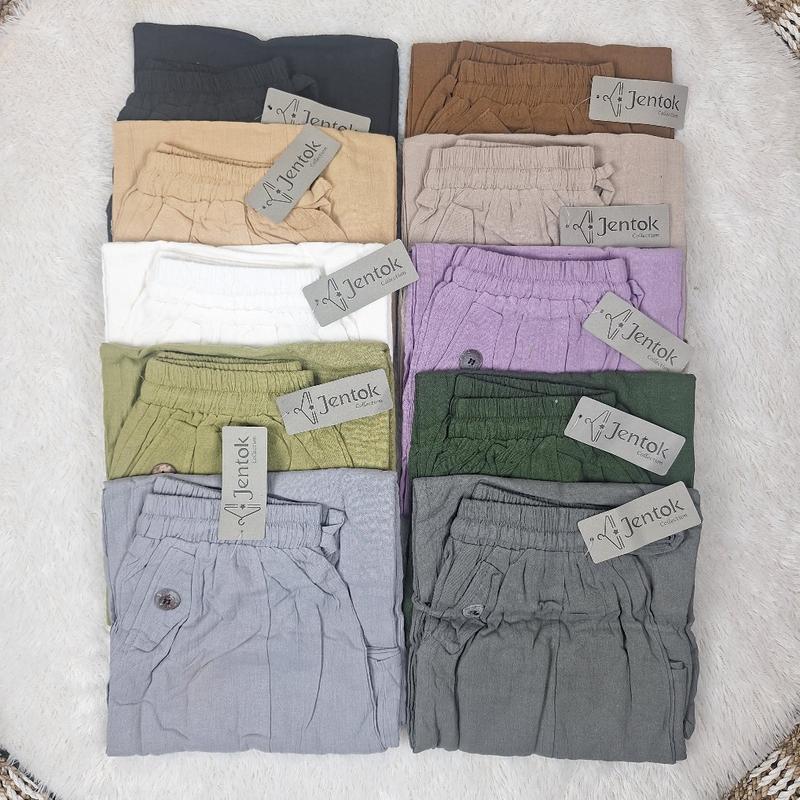 Product Introduction of Celana Kulot Cewek Bahan Linen Saku Samping Model Tempel Variasi Kancing Panjang 7