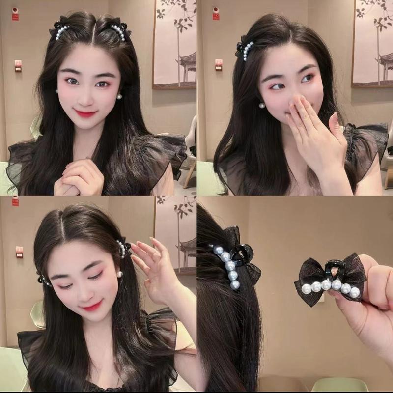 Kẹp Tóc Nơ Lưới Bất Đối Xứng Phong Cách Cổ Điển SS24 Chất Lượng Cao Thích Hợp Cho Tóc Mái Bên Kẹp Cá Mập Nhỏ