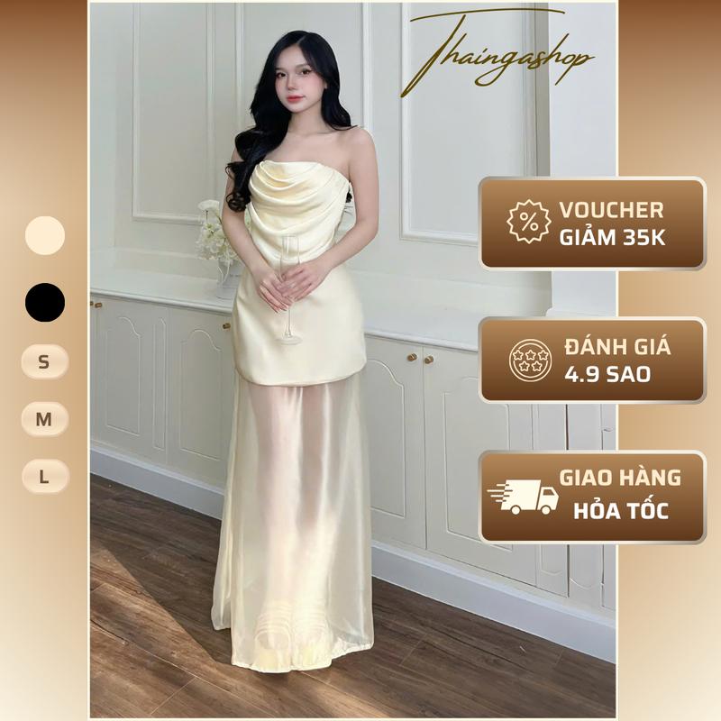 Đầm Cúp Ngực Xoắn Eo Sang Chảnh Kết Hợp Chân Váy Voan Lụa Dài Thướt Tha Thanh Lịch – Dự Tiệc Cao Cấp – Màu Nude, Đen – Size S M L – D1361