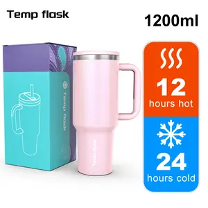 Tempflask@Pashlinc Botol Minum Tumbler Termos Portable Stainless Steel Handle 2in1 Vacuum Insulated Gelas Mobil Cangkir Silikon 40oz (1200ml) bts tahan dingin yeti super clone