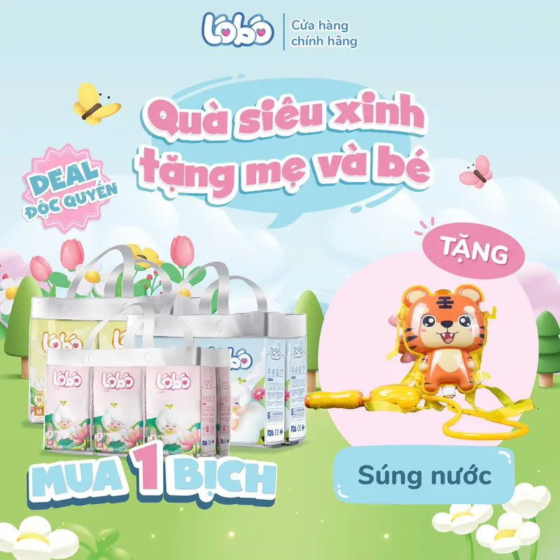 LOBO [ TẶNG 01 PHUN NƯỚC CHO BÉ ] 01 BỊCH TÃ/BỈM LOBO MỎNG, MỀM MỊN, THẤM HÚT CHO BÉ 0