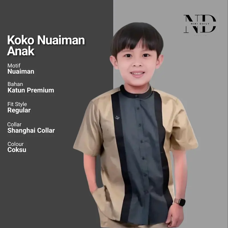 Baju Koko Anak Nuaimann Lengan Pendek 1-8 Tahun Kombinasi 3 Warna Bahan Full Katun Vito Signature Muslim Kurta Pria Casual Motif Lembut Nyaman Panjang Toyobo 1