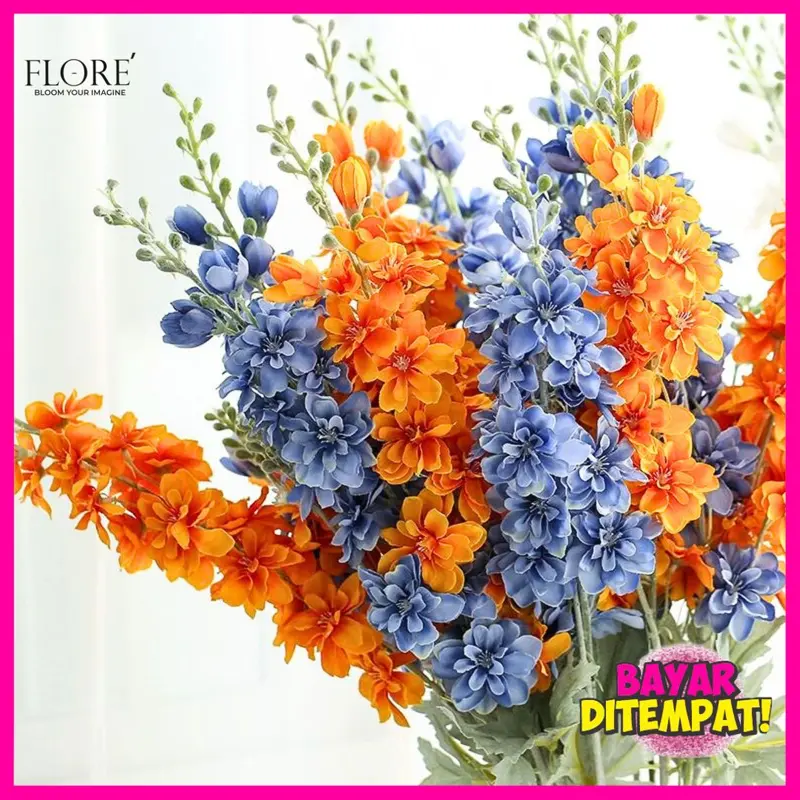 Bunga Snapdragon Cabang2 Bunga Delphinium Sedap Malam/Bunga Artificial Dekorasi/ Bunga Palsu Sedap Malam Dekorasi Tulip (W-189-9) 3