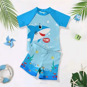 Baju Renang Anak Lucu Karakter 1 sampai 9 Tahun Lengan Pendek Stelan Baju Celana Motif Ikan Hiu Biru