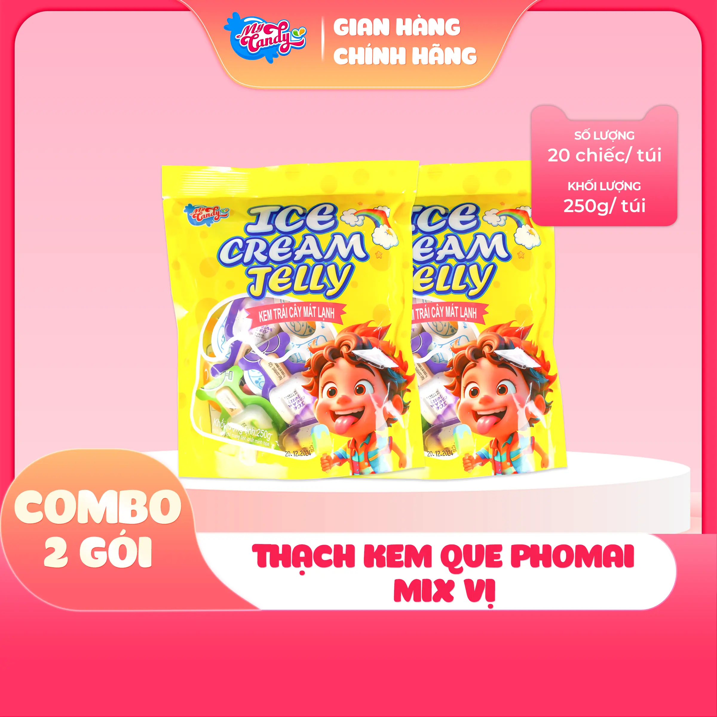 THẠCH KEM QUE PHOMAI MIX VỊ TRÁI CÂY - GIẢI NHIỆT, GIẢI KHÁT, THƠM NGON, HƯƠNG VỊ TRÁI CÂY, KHỐI LƯỢNG, ĂN VẶT 250G/TÚI - MY CANDY VIỆT NAM