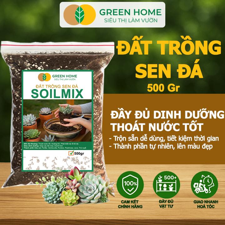 Đất Trồng Sen Đá Greenhome, Bao 500Gr, Soil Mix, Trộn Sẵn, Tiện Lợi, Đầy Đủ Dinh Dưỡng, Thoát Nước Tốt, Cây Nhanh Lớn