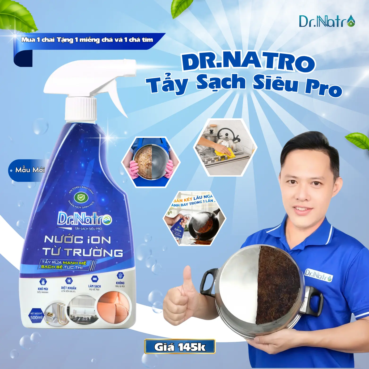Chai Tẩy Đa Năng Dr Natro Tẩy  Sạch Mọi Vết Bẩn 1  Chai 500ml - Mua 1 tặng 2(tặng 1 miếng chà nhám và chà tím)  . Làm Sạch