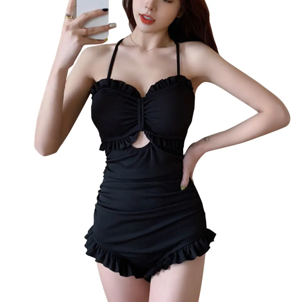 Áo Tắm, Dành Cho Phụ Nữ Ngọt Ngào, Một Mảnh, Màu Trơn Có Dây Đeo, Thiết Kế khoét, Che Bụng, Có Đệm, Thích Hợp Để Bơi Lội, Phong Cách Ngọt Ngào, [He]