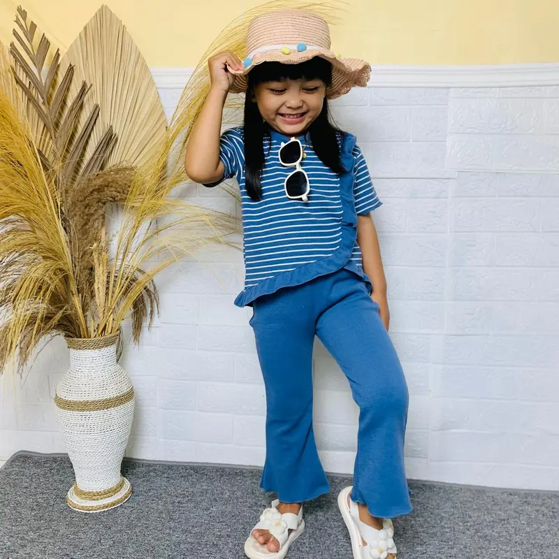 Setelan Anak Perempuan Yura Stripe Salur Snow White Knit 1-10 Tahun - Fashion Cewek Parsel Bayi 5