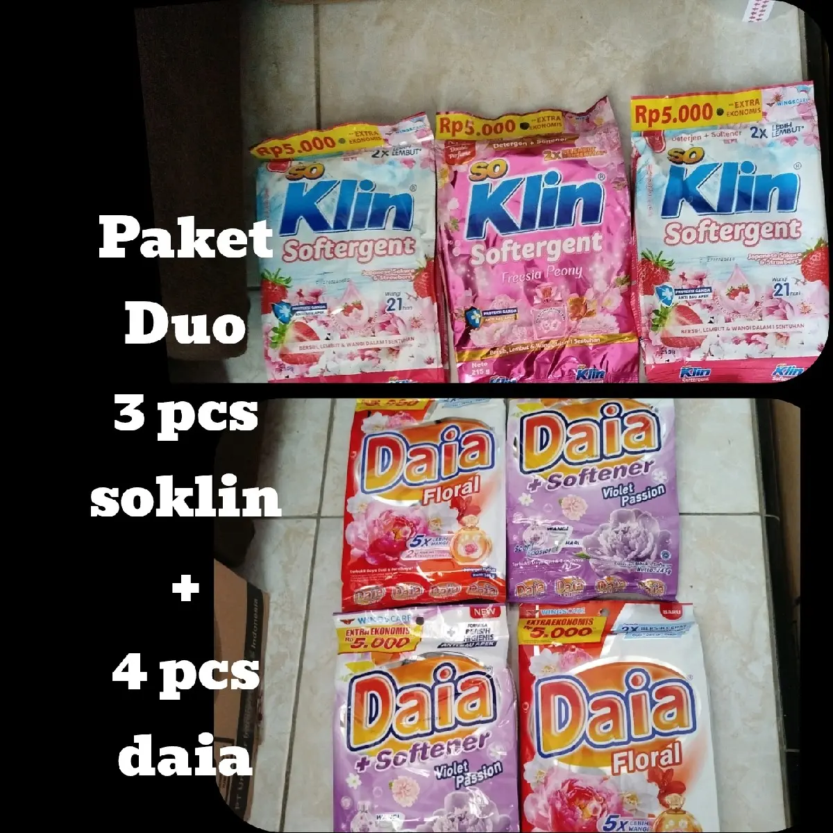 Paket 7 pcs Detergen (3 Soklin 5000 + 4 Daia 5000)