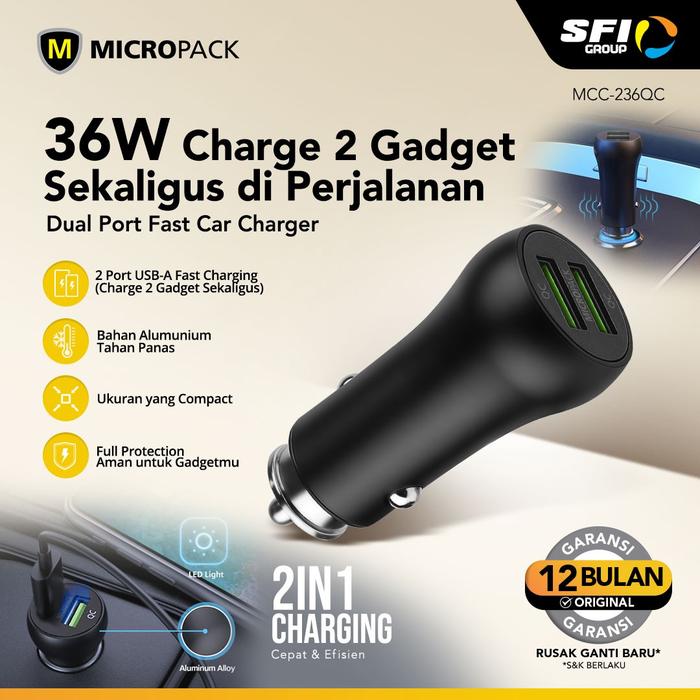 Gambar Micropack Car Charger Premium 2 Port - Quick Charge - 36watt - MCC-236QC - MCC-236QC dari Micropack Indonesia Kota Administrasi Jakarta Pusat Tokopedia