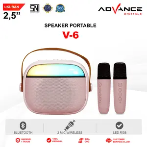 【COD】Advance V6 Portable Speaker 2 MIC Karaoke Plus Lampu Bluetooth Karaoke Speaker Komputer Speaker Rak Buku Suara Bass Garansi Resmi