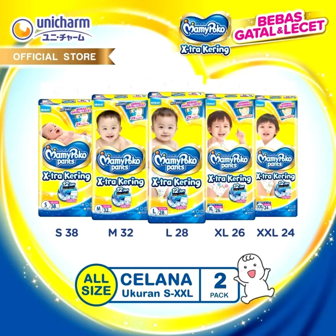 Mamypoko Pants X-tra Kering S-XXL Popok Celana Bayi - 2 Pack