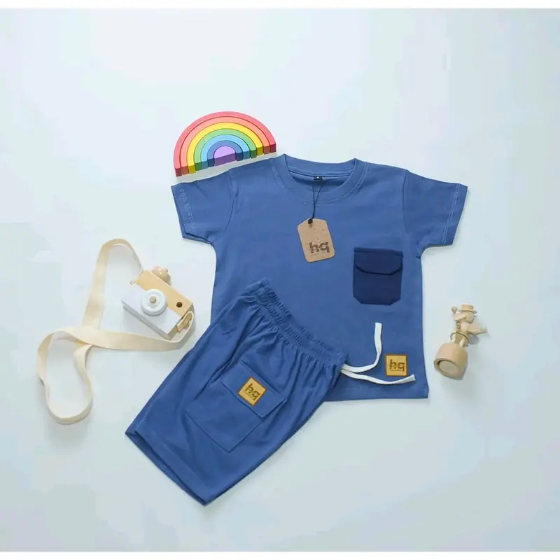 Setelan Kaos Anak Poket Satu Laki Laki Perempuan Bahan Adem Katun 30s Fashion 3