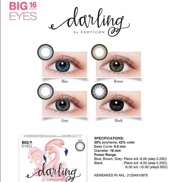 Softlens Darling 16mm - Mata - Ada 4 Warna (Hitam, Biru, Abu-Abu, Coklat) - Eye, Soflen