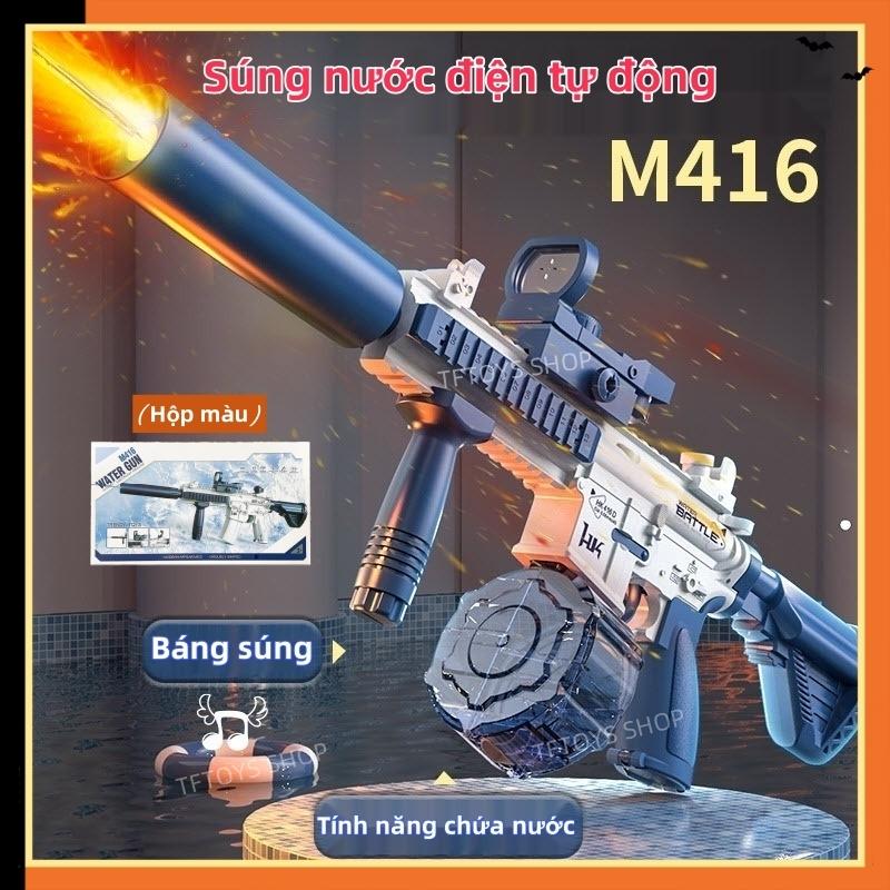 Súng Nước Điện Tự Động Bản Nâng Cập Có Đèn Bình To Quà Tặng Sinh Nhật Cho Bé Chất Liệu Nhựa ABS Kích Thước 62cm Nước Bắn Liên Tục Lên Đến 10m Hộp Màu Xanh Màu Hồng