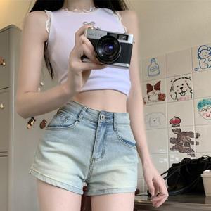 American Retro Spicy Girl Denim Shorts Women's Summer New Straight Leg High Waist A-line Wide Leg Hot Pants Jeans Womenswear Bottom Lingerie Trouser Streetwear