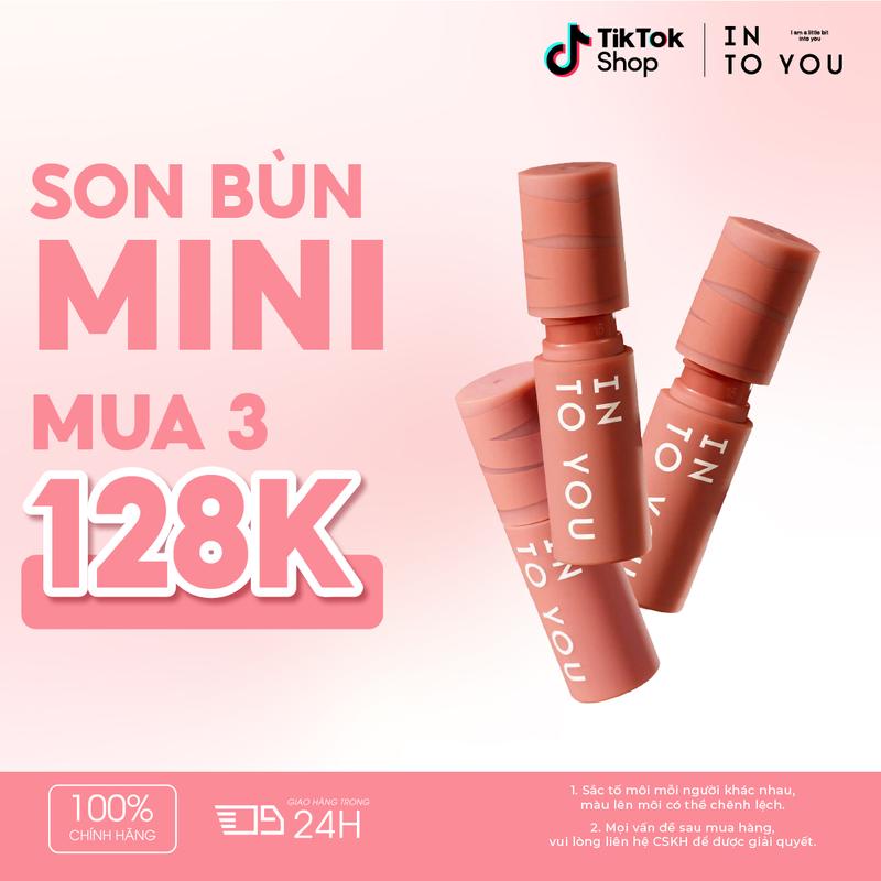  Combo 3 Son Mini Bùn INTO YOU Lì Nhẹ Bền Màu Mềm Mịn Làm Đầy Rãnh Môi Khử Thâm Đẹp Cho Nữ Sáng Da EM05 1g 