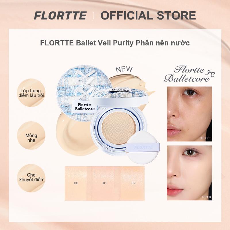 FLORTTE Ballet Veil Purity Phấn nền nước——nữ tính, lâu trôi, Kem nền trang điểm nhanh,để dưỡng ẩm sâu và nuôi dưỡng làn da,Thích hợp với các bạn mới tập trang điểm, món quà tuyệt vời tặng bạn gái, 3 màu để chọn lựa