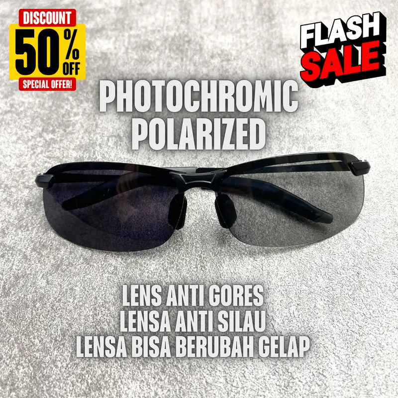 Kacamata Sunglasses Hitam Sporty Pria dengan Lensa Polarized & Photochromic, Perlindungan UV Maksimal Eyewear 0