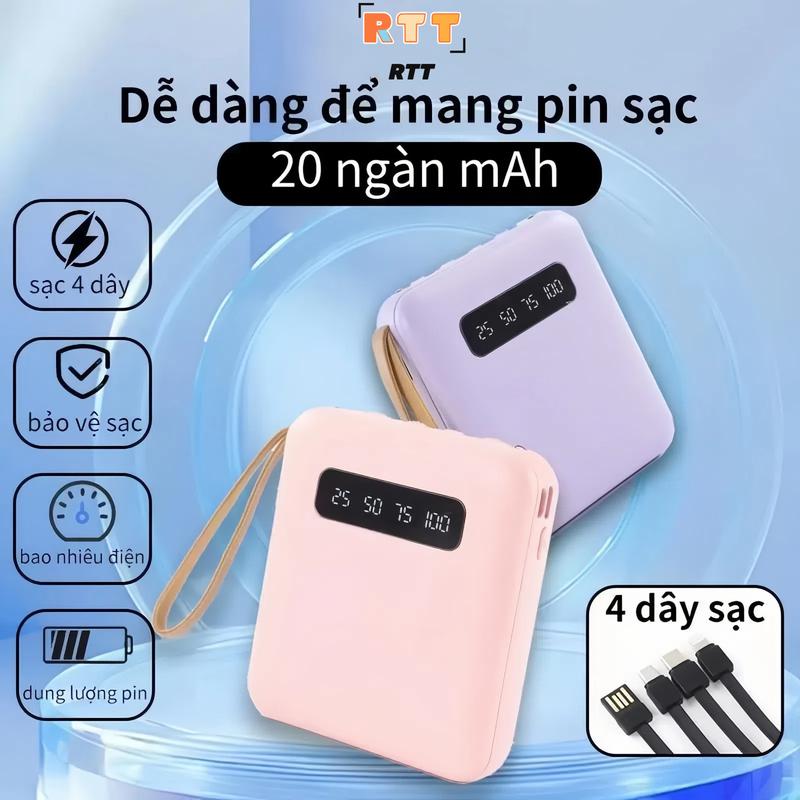 ( 0-3)Pin dự phòng Power Bank 4 dòng 20000 MAH nhỏ gọn cầm tay màn hình kỹ thuật số gương thích hợp sử dụng hàng ngày Phụ kiện điện thoại di động USB Đèn LED