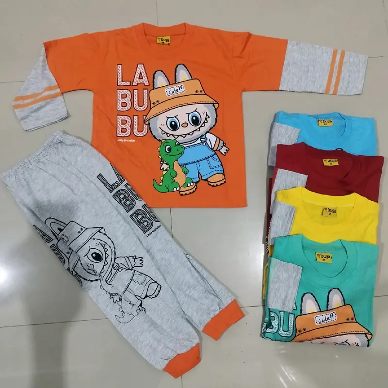 Setelan Panjang Labubu Viral Terbaru Anak Laki Laki usia 2-10 Tahun Baju Stelan Cowok labubu Parsel Katun 5